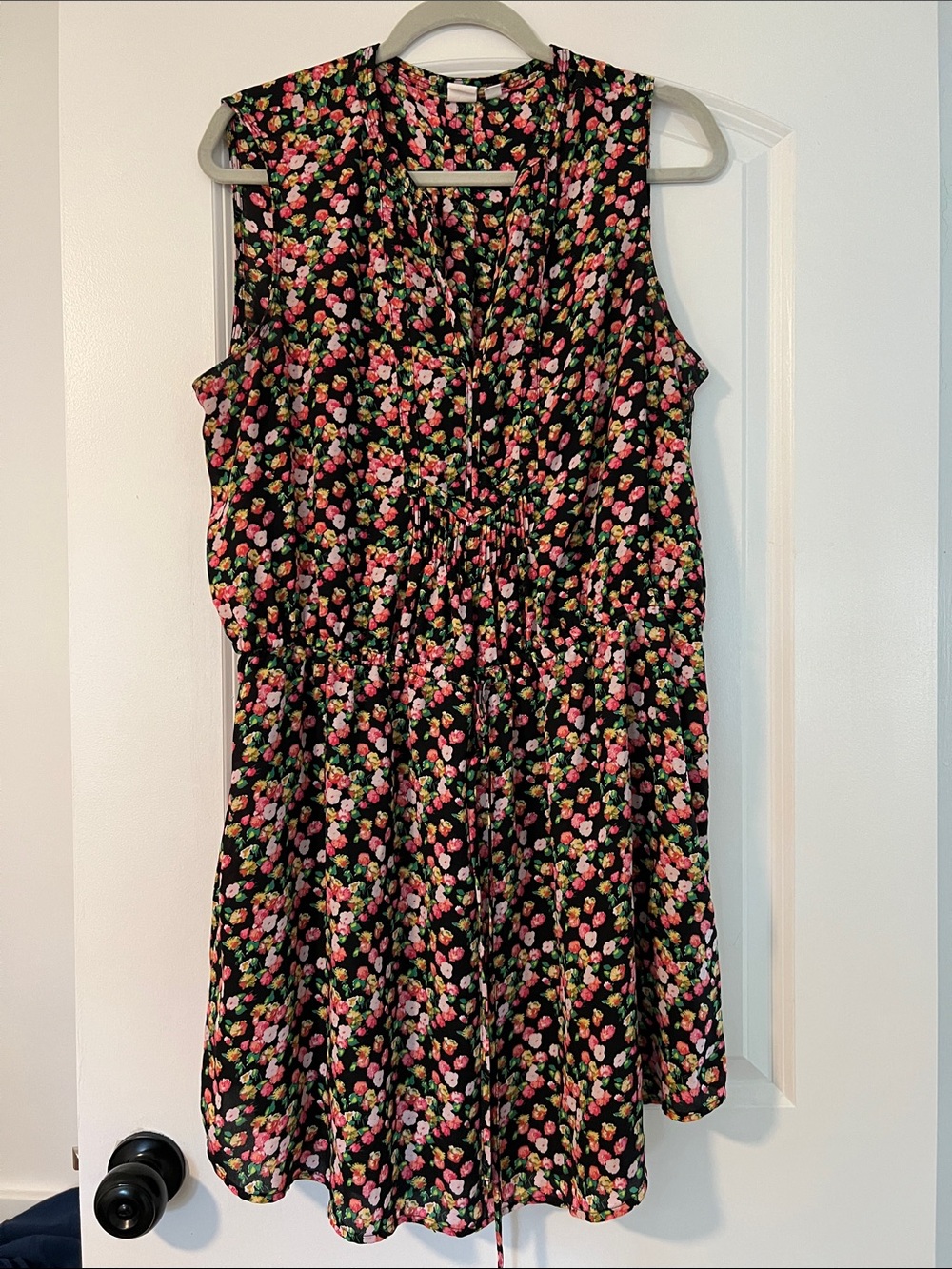 GAP Black Dress with Pink & Green Floral Print
